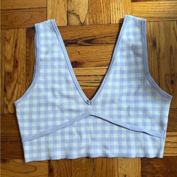 Zara Tops - Lavender and White Gingham Knit Crop Top